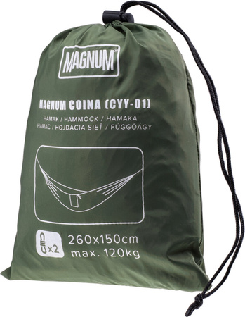 Hamak turystyczny Magnum Coina zielony rozmiar 260 x 150 cm