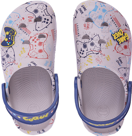 Chodaki sandały klapki dla dzieci Coqui Little Frog Game Over szare 8701-249-3021