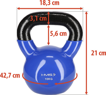 Kettlebell odważnik treningowy żeliwny pokryty winylem HMS KNV10 niebieski 10 kg