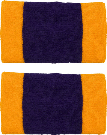 Frotki na nadgarstki Nike Swoosh Doublewide Wristbands fioletowo-żółte N0001586730