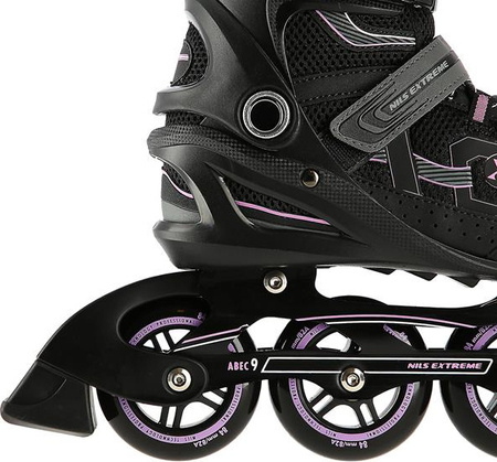Łyżworolki rolki Nils Extreme NA9157 ABEC-9 koła 84mm czarno-fioletowy rozmiar 45