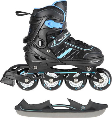 Łyżworolki z wym. pł. hokejową Nils Extreme nh18191 2w1 czarno-niebieski rozm.l(39-43)