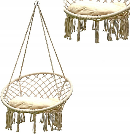Huśtawka hamak ażurowy fotel wiszący 80x60cm z poduszką ecru