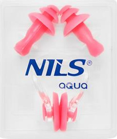 Zestaw pływacki zatyczki do uszu i na nos Nils aqua NQAW30 silikonowe różowe