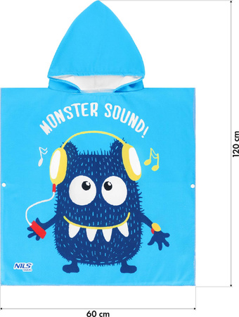 Ręcznik dziecięcy z kapturem Poncho monster Nils Aqua NAR20 60×85 cm