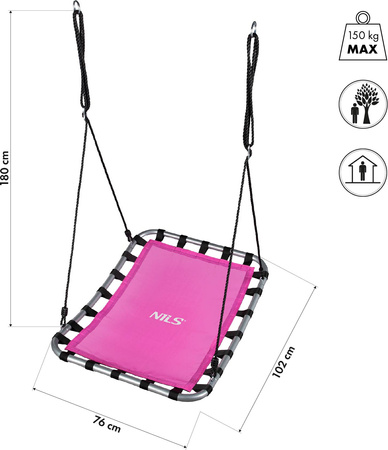 Bocianie gniazdo huśtawka Nils Camp NB5045 różowa 102 × 76 cm