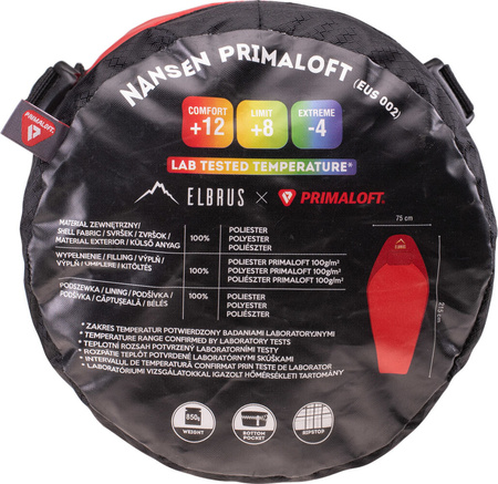 Śpiwór mumia turystyczny Elbrus Nansen Primaloft czerwony 215x75x50 cm