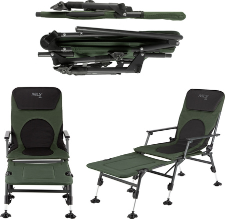 Fotel wędkarski krzesło z podnóżkiem turystyczne kempingowe Nils Camp nc1802