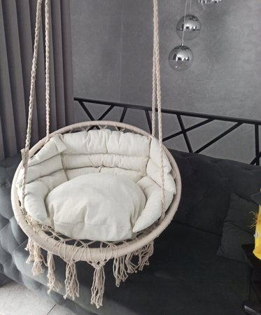 Huśtawka hamak ażurowy fotel wiszący 80x60cm z poduszką ecru