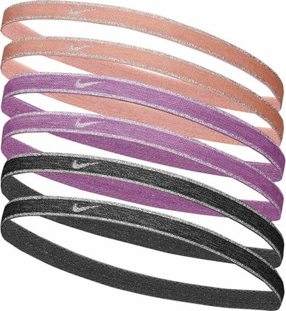 Opaski na włosy Nike Swoosh Sport metalic 6 szt. brzoskwiniowe, różowe, szare N1002008646OS