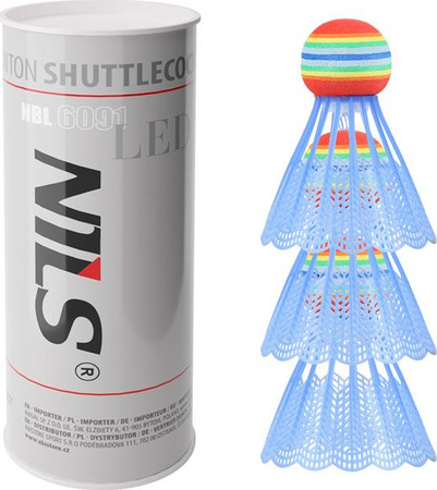 Lotki do badmintona nylon świecące LED Nils NBL6091 3 sztuki