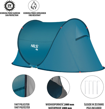 Namiot kempingowy turystyczny samorozkładający Nils camp NC3743 niebieski 220x120x95cm