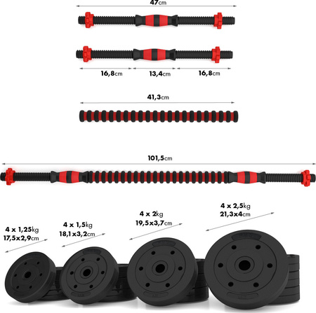 Sztanga gryf z obciążeniem sztangielki / hantle kompozyt HMS SGP30 30 kg