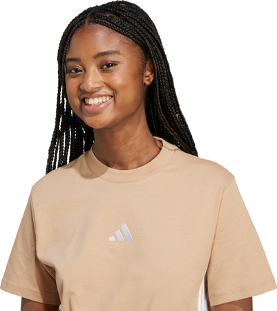 Koszulka damska adidas Essentials 3-Stripes Cotton beżowa JX7616