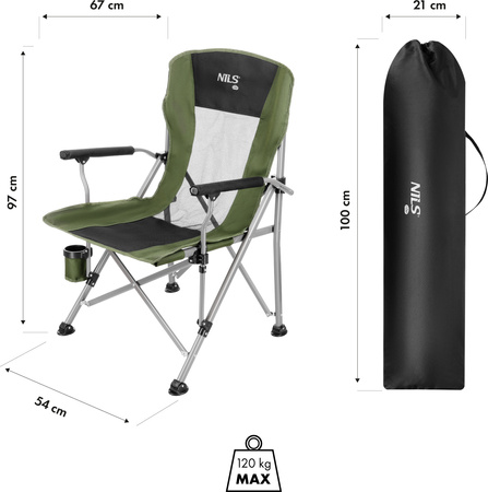 Krzesło fotel turystyczne plażowe składane Nils Camp NC3701 zielone