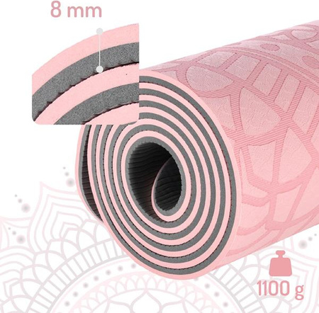 Mata do ćwiczeń jogi yogi fitness TPE HMS YM10 różowa 182x61x0.8 cm