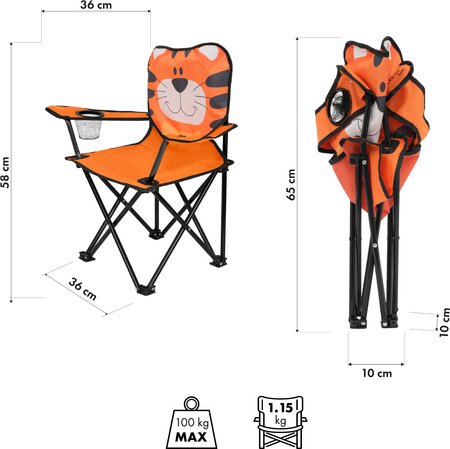 Krzesełko fotel kempingowy dziecięcy składany Nils camp NC3305 tygrys