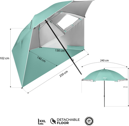 NC17114 PARASOL/PARAWAN PLAŻOWY 2W1 XXL 240 CM ZIELONY NILS