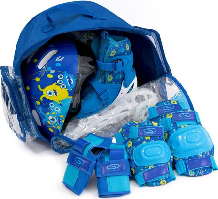 Zestaw wrotki rolki 2w1 wrotko-rolki kask ochraniacze plecak świecące koła LED Monster