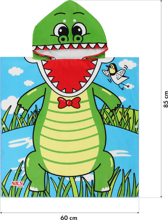 Ręcznik dziecięcy z kapturem Poncho krokodyl Nils Aqua NAR20 60×85 cm