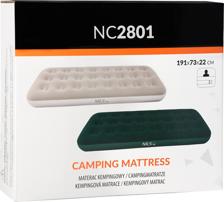 Materac welurowy jednoosobowy turystyczny kempingowy Nils Camp NC2801 zielony 191x73x22 cm
