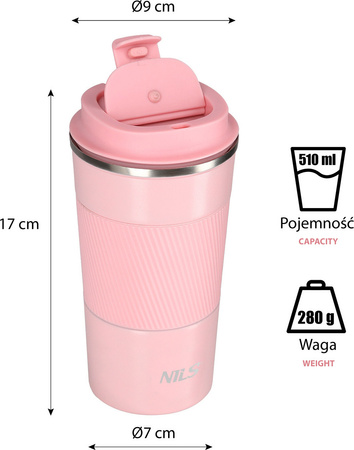 Kubek termiczny turystyczny termos Nils Camp NCC09 różowy 510 ml