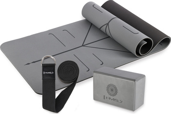 Zestaw do jogi yogi HMS mata fitness pilates szara TPE YM10 kostka KJ02 pasek SJ01