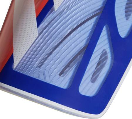 Ochraniacze piłkarskie na golenie piszczele nagolenniki adidas Tiro League niebiesko-pomarańczowo-białe IW3789