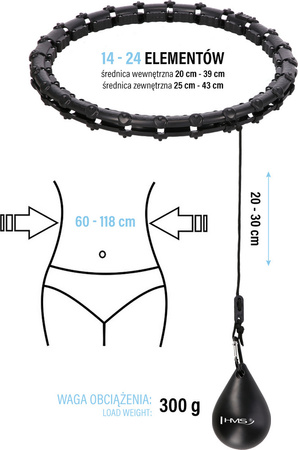 Hula hop z wypustkami i obciążnikiem HMS hhw02 czarne