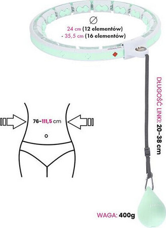 Zestaw hula hop HMS HHW06 zielone z piłką grawitacyjną i licznikiem + Pas wyszczuplajacy BR163