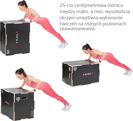 Skrzynia treningowa pylometryczna do ćwiczeń crossfit wzmocniona HMS DSC02 750x600x500mm