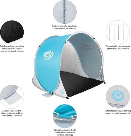 Namiot plażowy samorozkładający podłoga Nils camp nc3173 niebiesko-szary