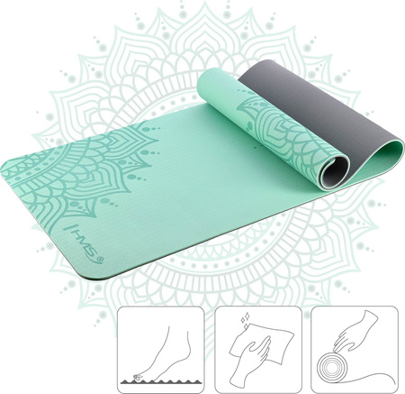 Zestaw do jogi yogi HMS mata fitness pilates miętowa TPE YM10 kostka KJ02 pasek SJ01