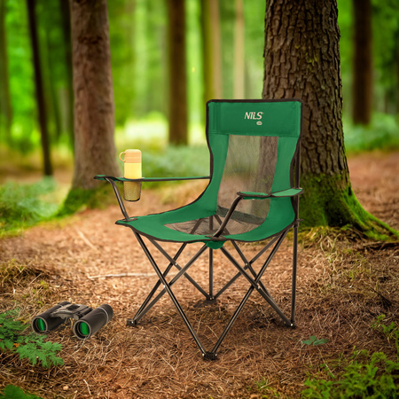 Krzesło turystyczne kempingowe składane Nils Camp NC3302 zielono-czarne