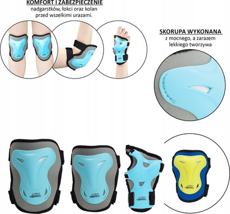 Zestaw ochraniaczy kolana łokcie nadgarstki na rolki deskorolkę hulajnogę Nils Extreme H716 szaro-niebieskie rozmiar L