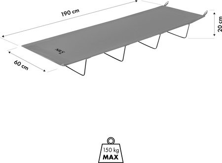 Łóżko polowe turystyczne składane Nils Camp NC3504 szare 190x60x20cm