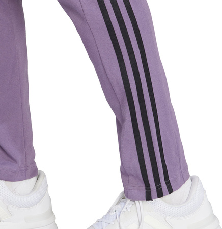 Spodnie męskie adidas Essentials Single Jersey Tapered Open Hem 3-Stripes fioletowe IJ8699