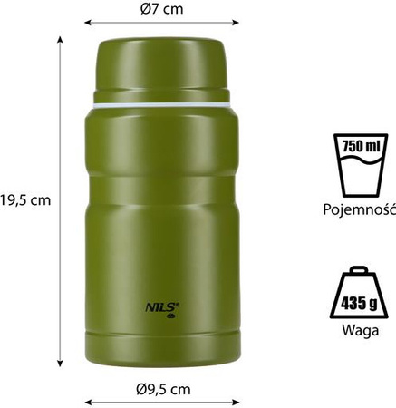 Termos turystyczny obiadowy z łyżką Nils camp NCT02 stal nierdzewna zielony 750ml