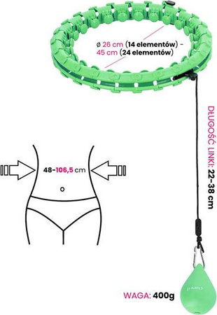 Hula hop z wypustkami i obciążnikiem HMS hhw01 zielone