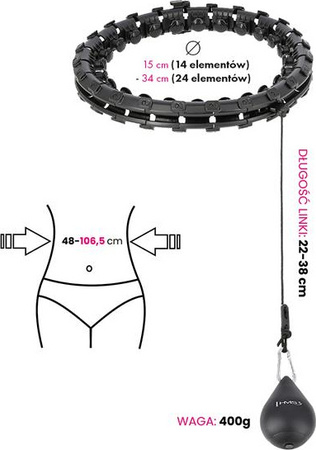 Zestaw hula hop z wypustkami i obciążnikiem HMS hhw01 czarne pas wyszczuplający br163 czerwony