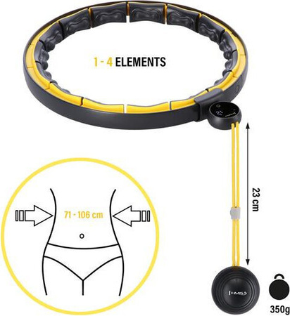 Hula hop z magnesami HMS HHM21 z wypustkami TPE i obciążnikiem licznik żółto-czarne