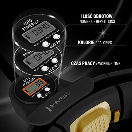 Zestaw Hula hop magnetyczny czarno-złote HHM13 z licznikiem HMS pas wyszczuplający BR163