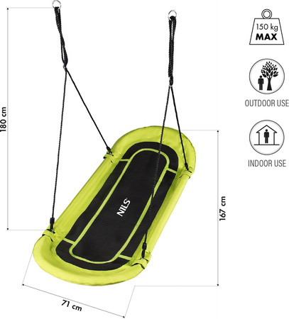 Bocianie gniazdo huśtawka Nils Camp NB5044 limonkowa 167 × 71 cm.