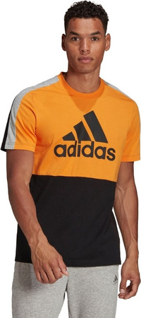 Koszulka męska adidas Essentials Colorblock Single Jersey Tee pomarańczowo-czarna HE4328