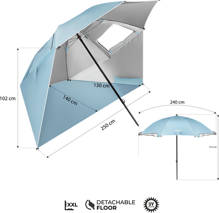 NC17114 PARASOL/PARAWAN PLAŻOWY 2W1 XXL 240 CM NIEBIESKI NILS