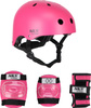 Zestaw kask z ochraniaczami na rower rolki hulajnogę Nils Extreme mr290 h230 różowy rozmiar M