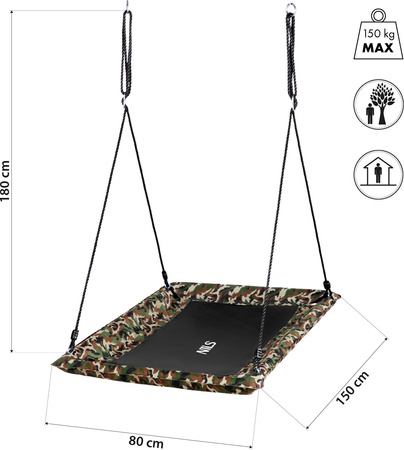 Huśtawka ogrodowa bocianie gniazdo huśtawka Nils wymiary 150 x 80 cm