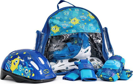 Zestaw wrotki rolki 2w1 wrotko-rolki kask ochraniacze plecak świecące koła LED Monster