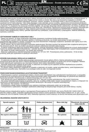 Kapok kamizelka ratunkowa asekuracyjna Aquarius