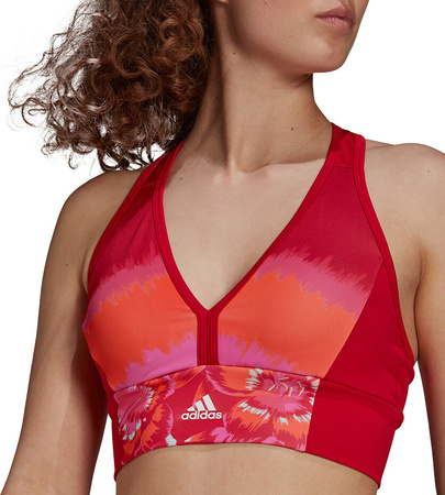 Stanik sportowy damski adidas Farm All-Over-Print Bra Top Aeroready czerwony GM7144